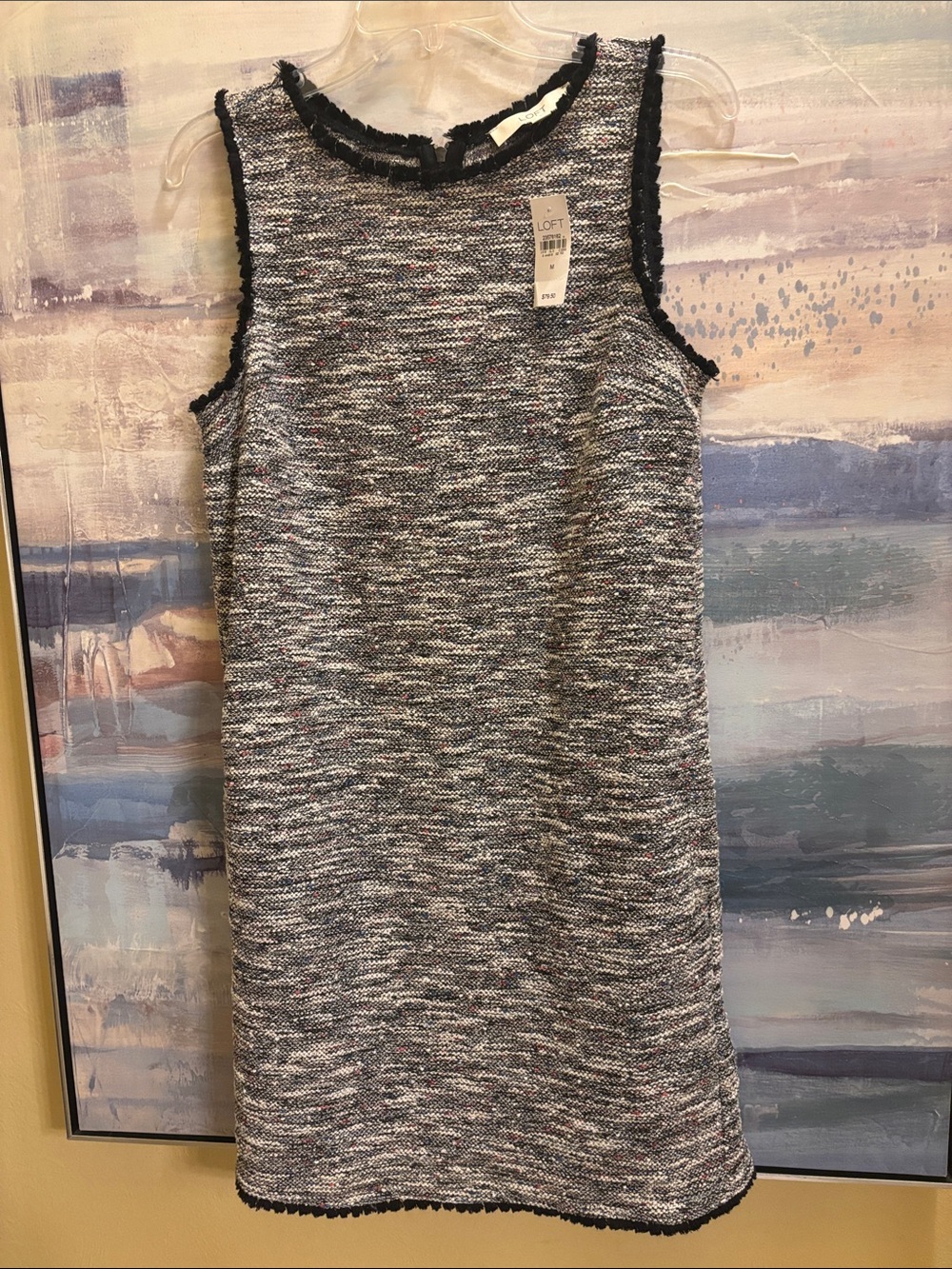 LOFT Sleeveless Tweed Shift Dress - Black/Gray